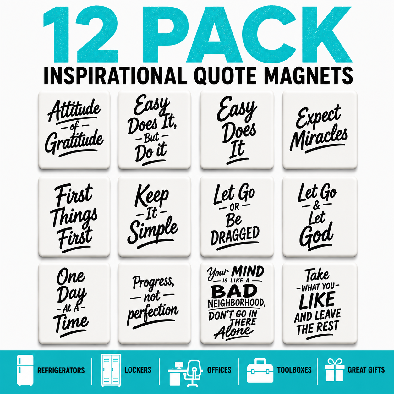 Inspirational Quote Magnets 12-pack bundle  2 x 2 Inch